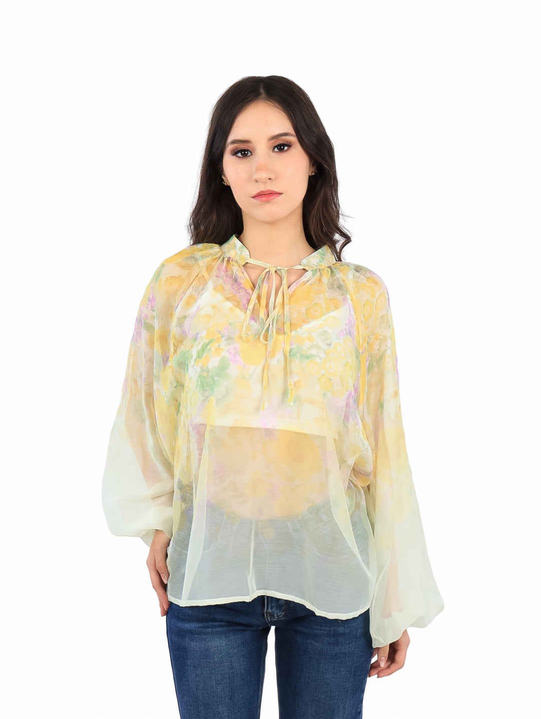 Blusa ATOK de Gasa Estampada Amarilla para Mujer