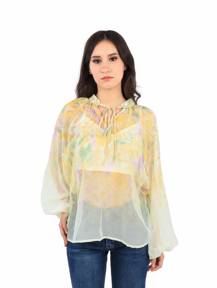 Blusa ATOK de Gasa Estampada Amarilla para Mujer