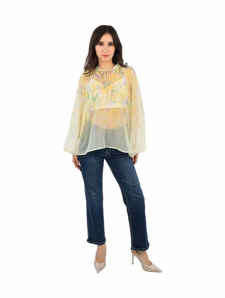 Blusa ATOK de Gasa Estampada Amarilla para Mujer