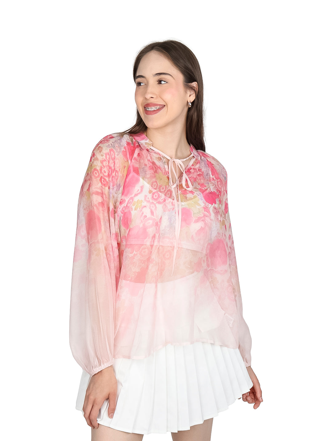 Blusa ATOK de Gasa Estampada Light Pink para Mujer