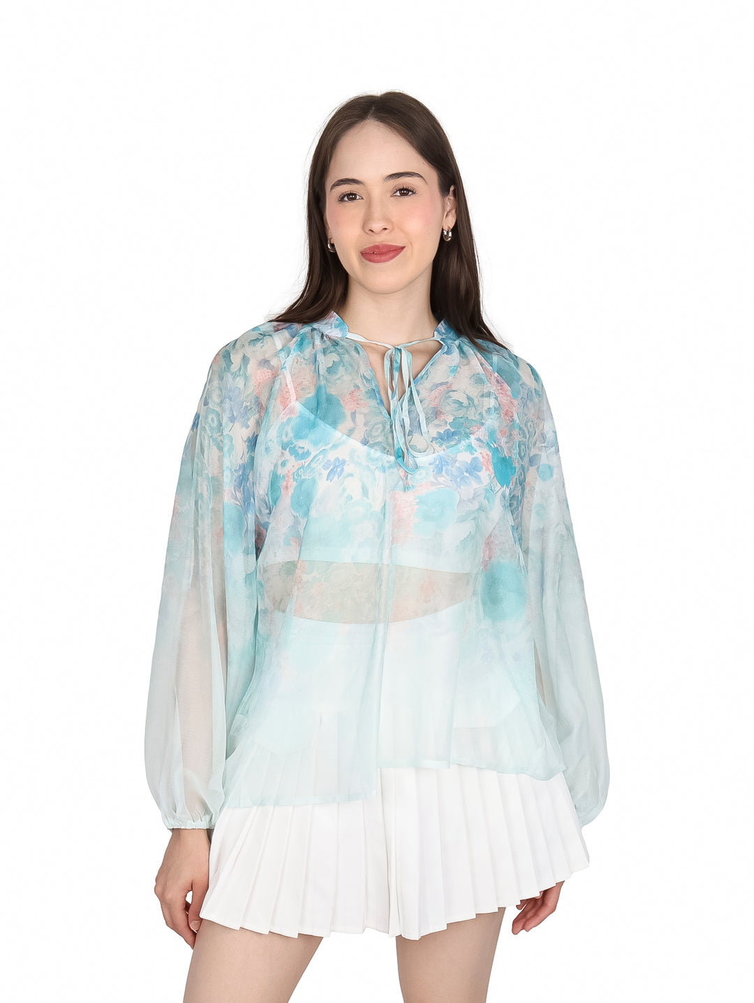 Blusa ATOK de Gasa Estampada Azul para Mujer