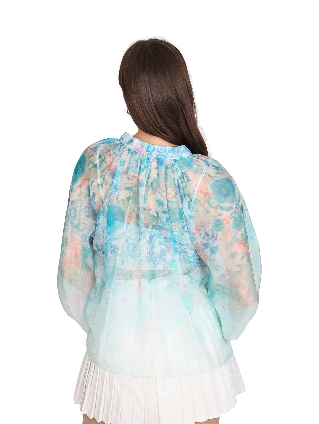 Blusa ATOK de Gasa Estampada Azul para Mujer