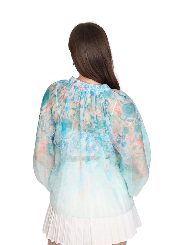 Blusa ATOK de Gasa Estampada Azul para Mujer