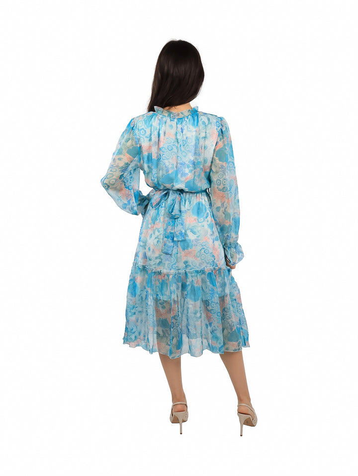 Vestido ATOK de Gasa Floral Color Azul