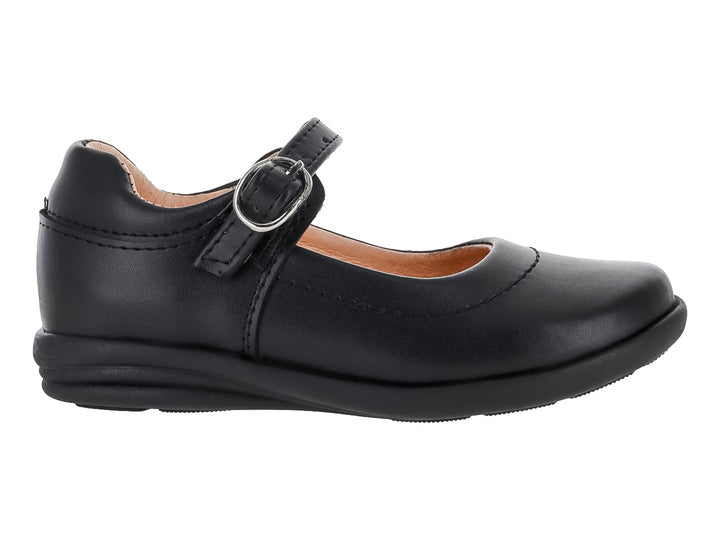 Zapato negro estilo Mary Jane para niña con hebilla plateada.