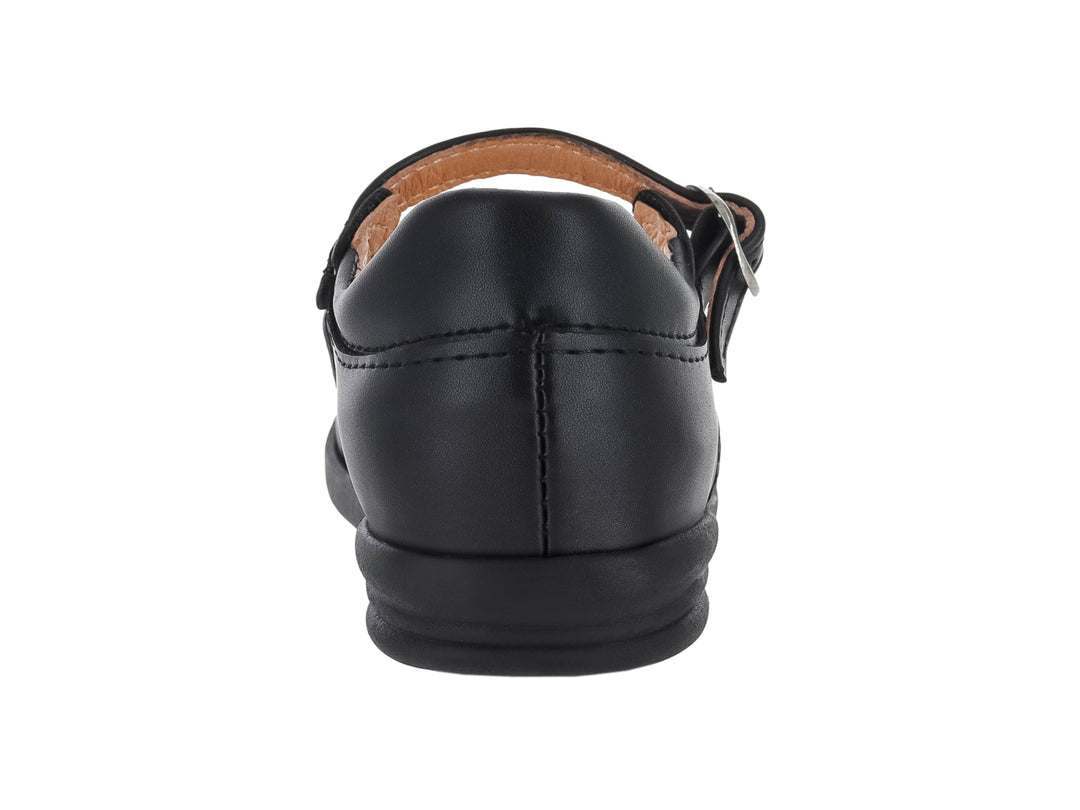 Zapato negro estilo Mary Jane para niña con hebilla plateada.