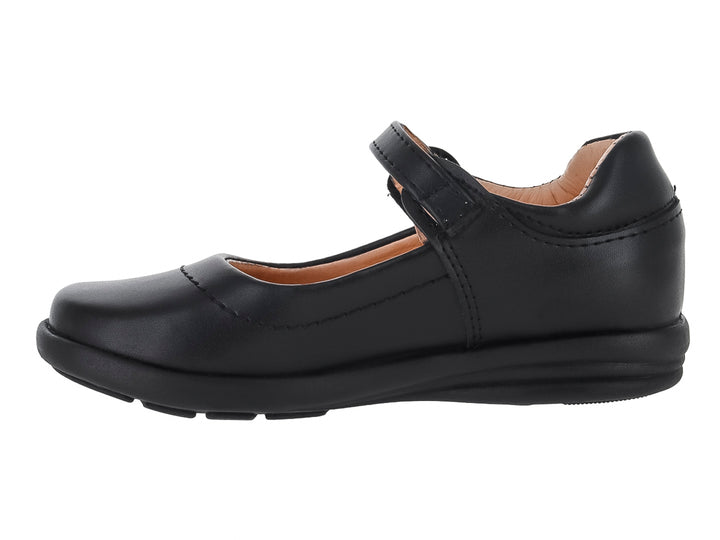 Zapato negro estilo Mary Jane para niña con hebilla plateada.