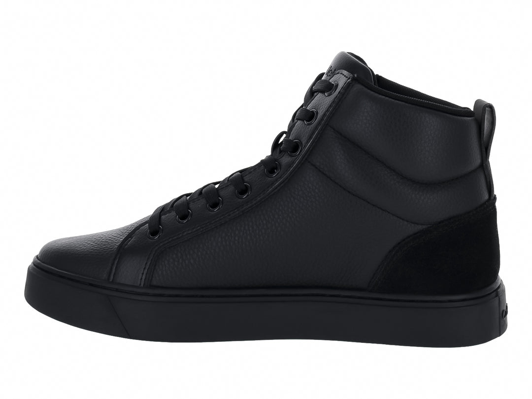 Tenis botín Calvin Klein de cuero negro con cordones y cierre lateral.