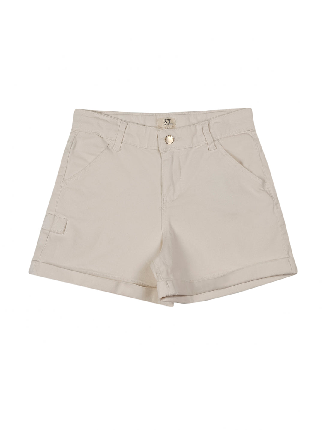Shorts blancos para niña de la marca Zippy, estilo casual con bolsillos laterales.