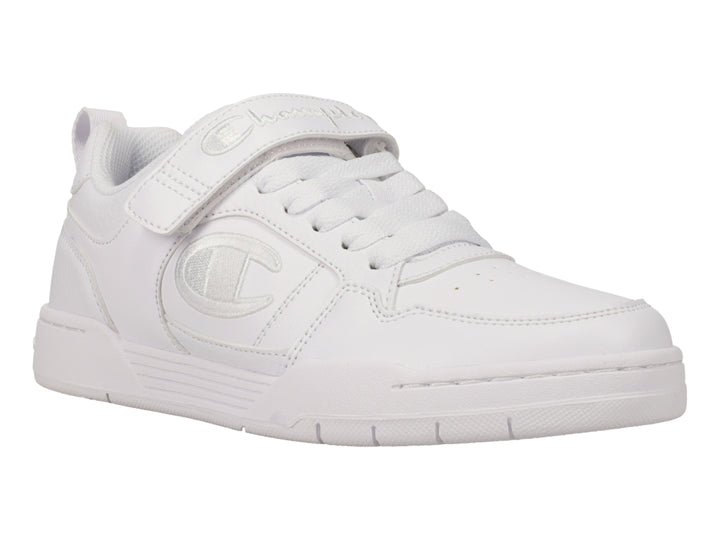 Tenis deportivos Champion color blanco para niños con cierre de velcro y cordones.