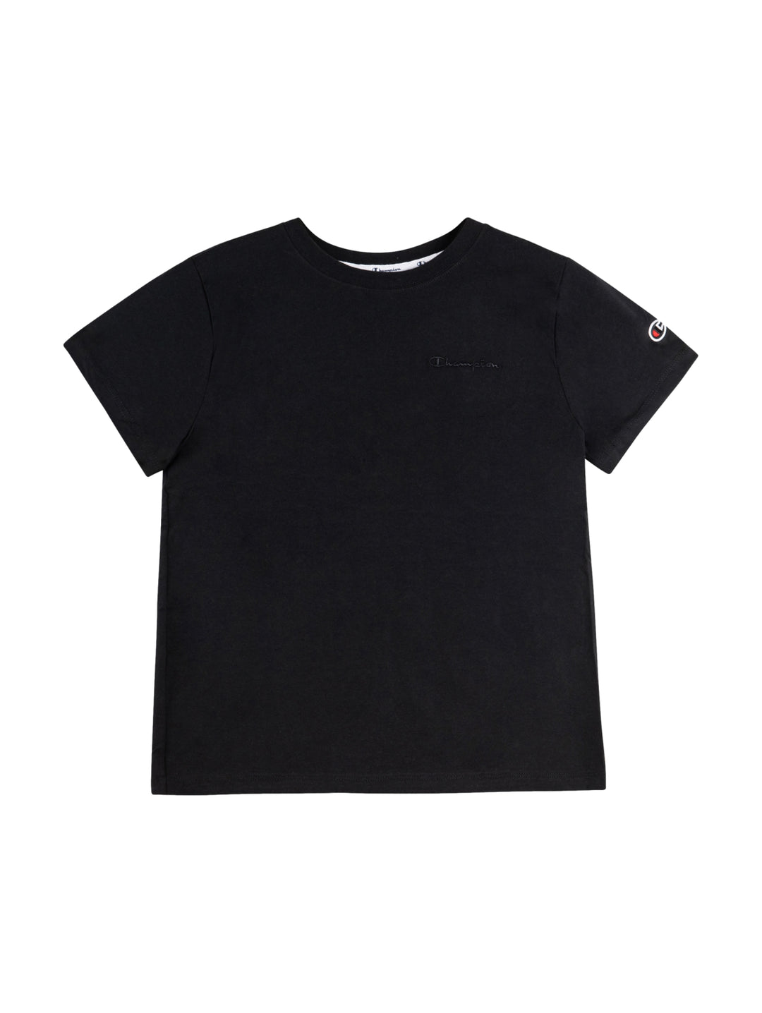 Camiseta Champion The Classic Tee de color negro con cuello redondo y manga corta.