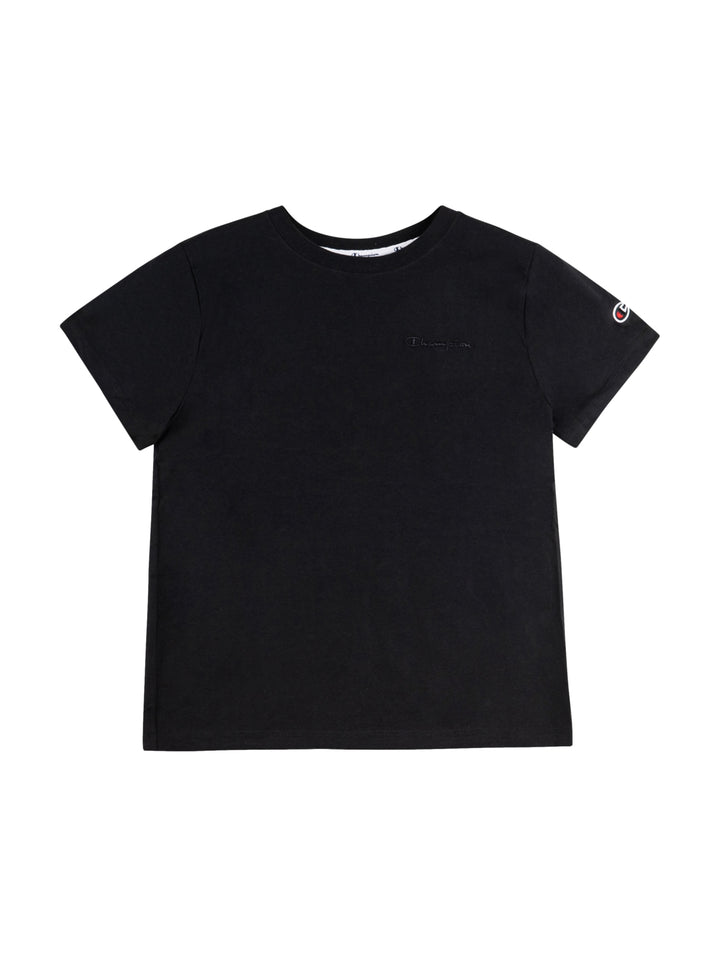 Camiseta Champion The Classic Tee de color negro con cuello redondo y manga corta.