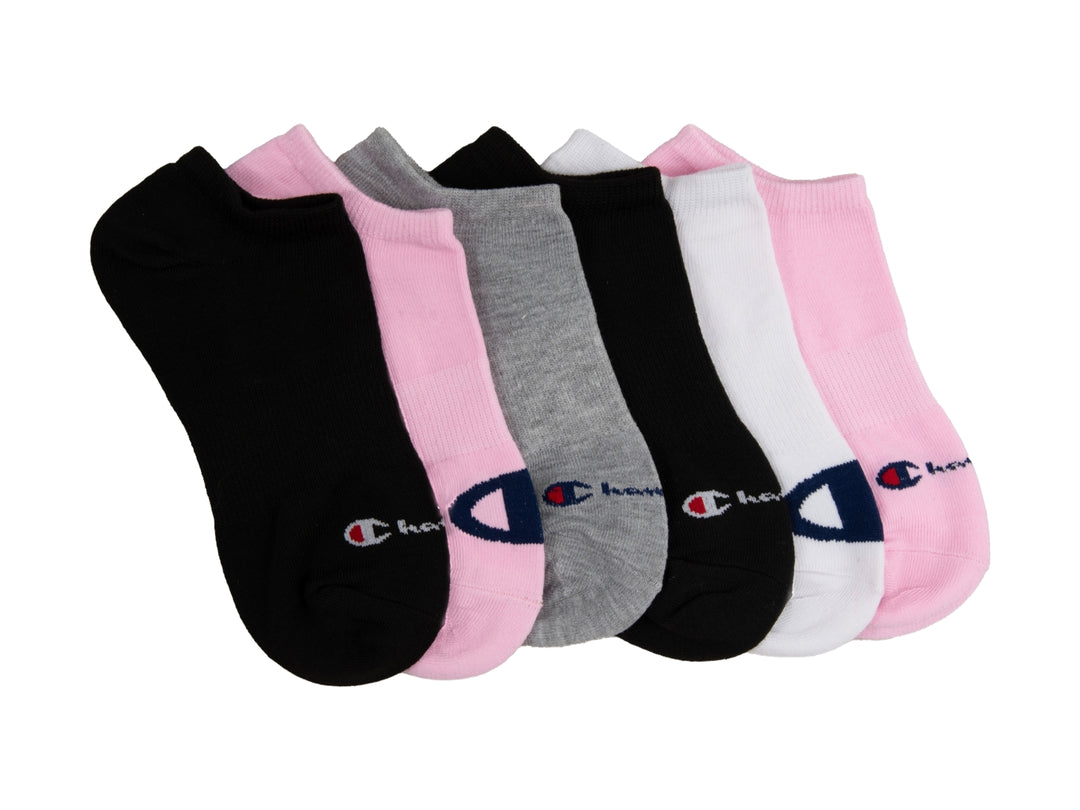 Paquete de 6 pares de calcetines cortos Champion en colores negro, rosa, gris y blanco.