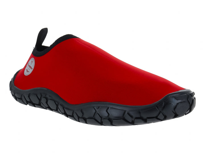 Zapato acuático Splash Pro Shark en color rojo con suela negra antideslizante.