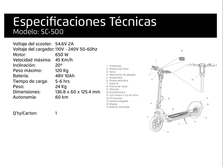 Scooter Eléctrico Vorago SC-500 Amarillo Unisex