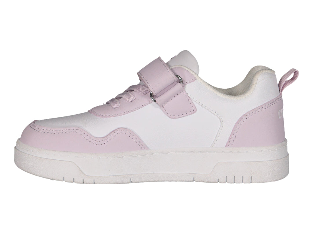 Tenis deportivos infantiles marca Charly en color blanco con detalles en rosa, cierre de velcro y agujetas.
