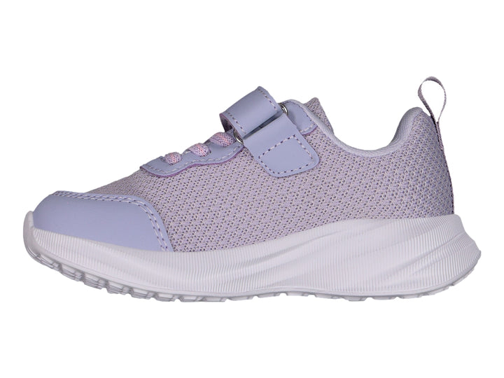 Tenis deportivos color lila para niña con cierre de velcro y suela blanca, marca Charly.