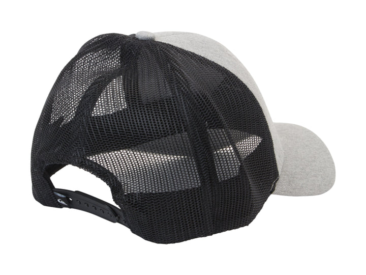 Gorra Quiksilver estilo trucker en color gris jaspeado con malla trasera negra y logotipo frontal negro.