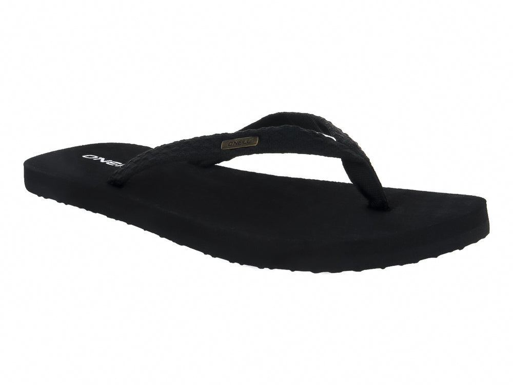 Sandalias negras de dedo marca O'Neill con suela plana y acabado mate.