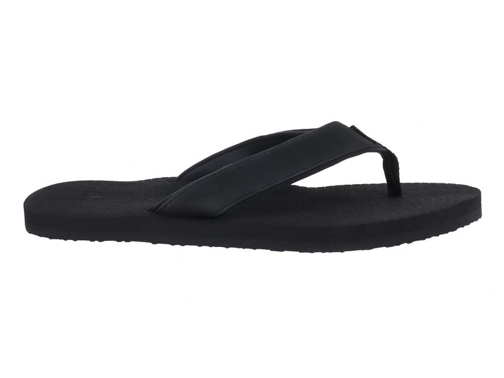 Sandalias tipo flip-flop de color negro con suela plana y correa sencilla.