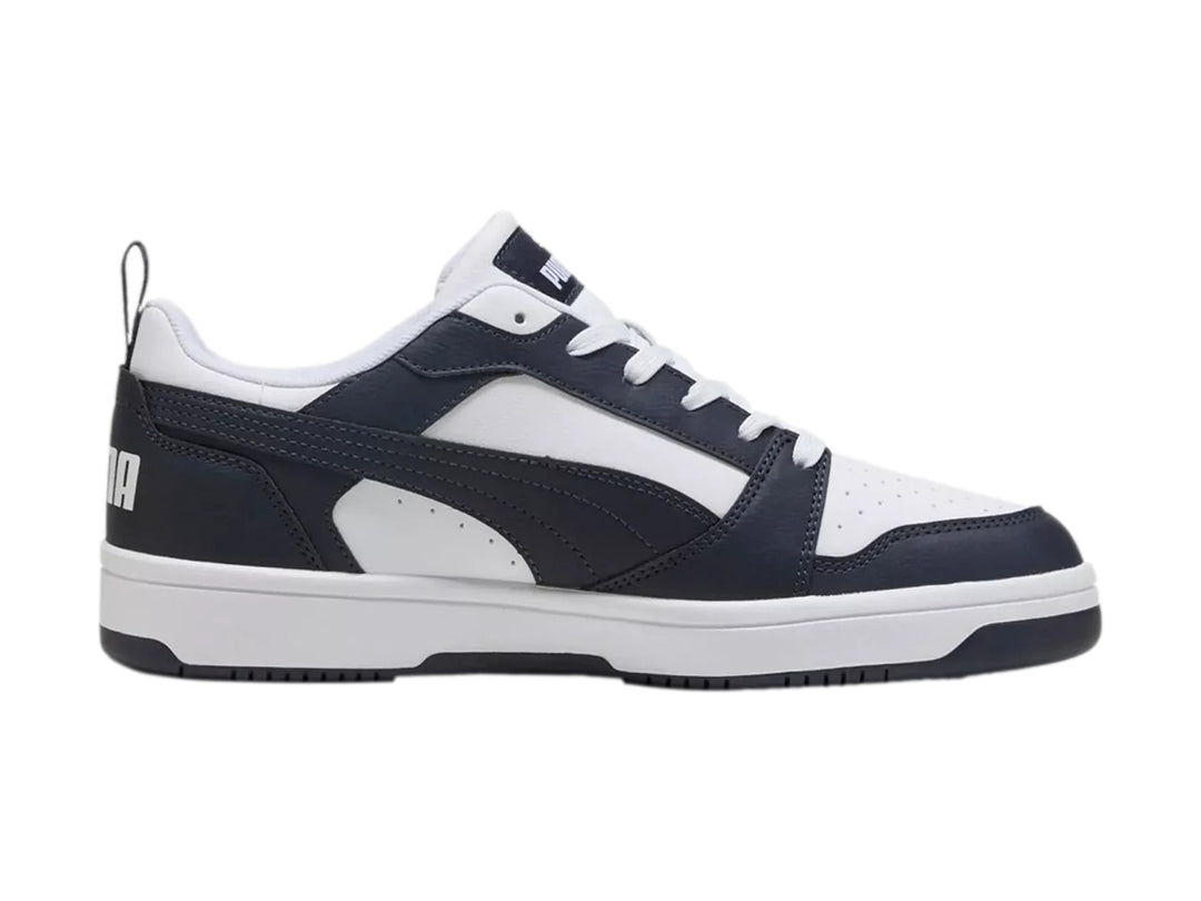 Tenis PUMA Rebound V6 Low Blanco y Azul Marino para Hombre