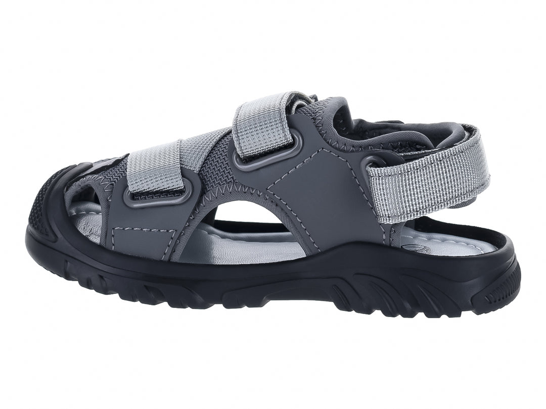 Sandalias UNGA color gris con suela negra y correas ajustables.