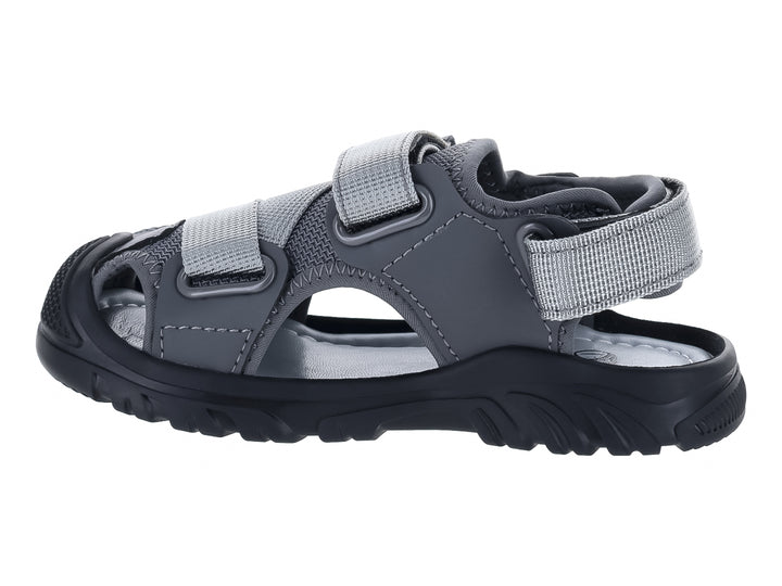 Sandalias UNGA color gris con suela negra y correas ajustables.