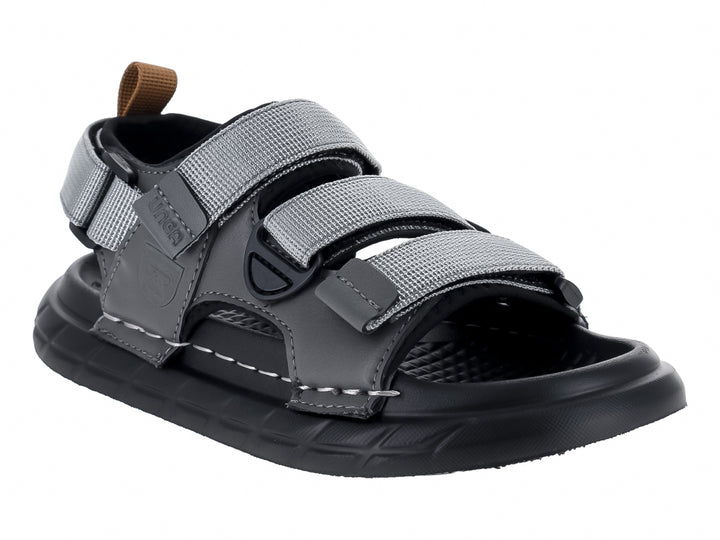 Sandalias color gris con correas ajustables y suela negra.