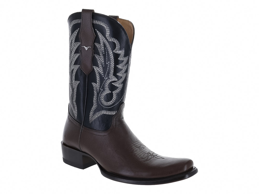 Bota vaquera Texaban color moka y negro con detalles bordados en el eje.