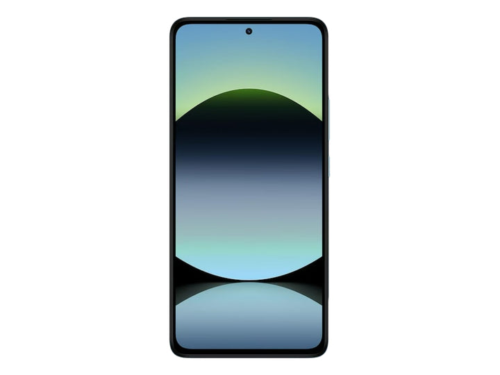 Vista frontal de un smartphone Redmi Note 14 en color Ocean Blue con pantalla completa y bordes negros.