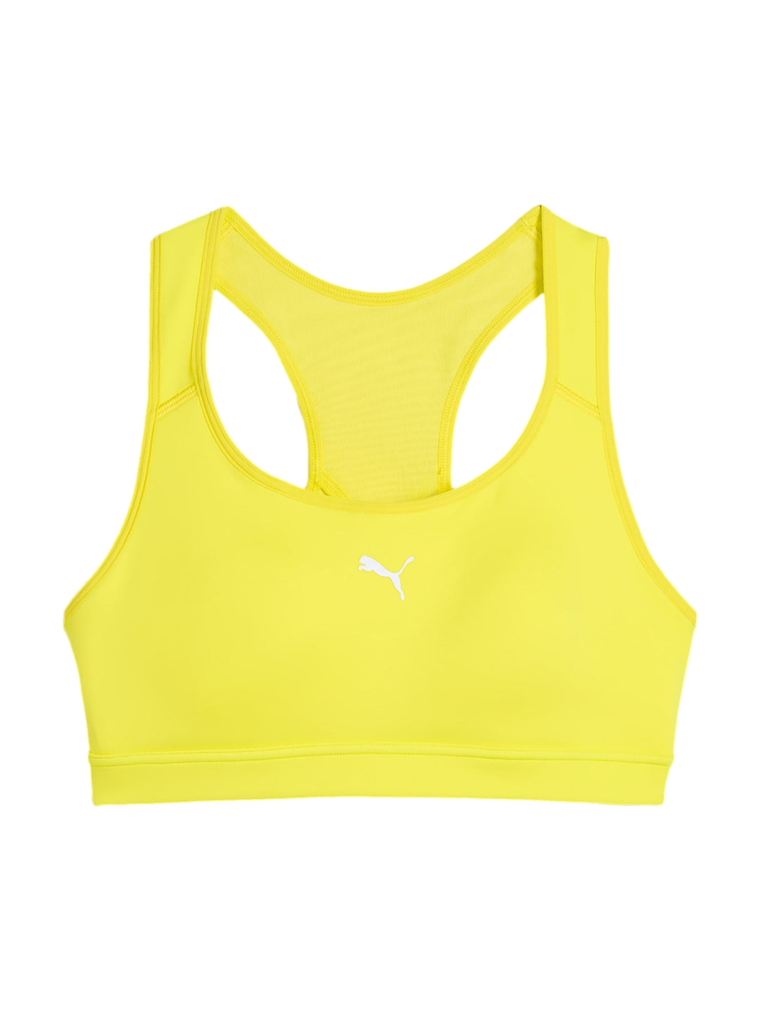 Bra deportivo PUMA color amarillo limón, diseño ajustado y minimalista para mujer.