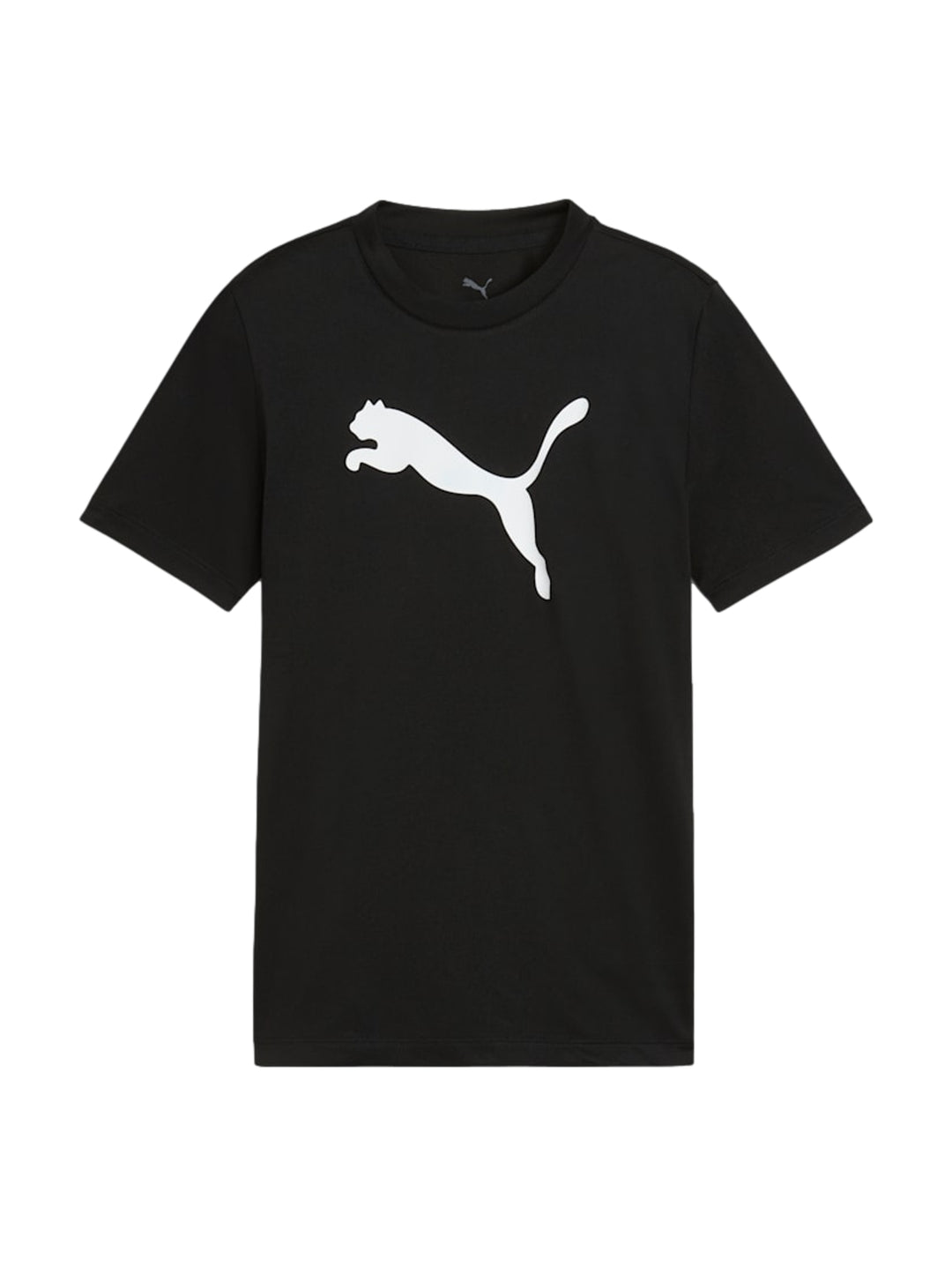 Playera Puma negra de manga corta con logo blanco en el pecho para niño.