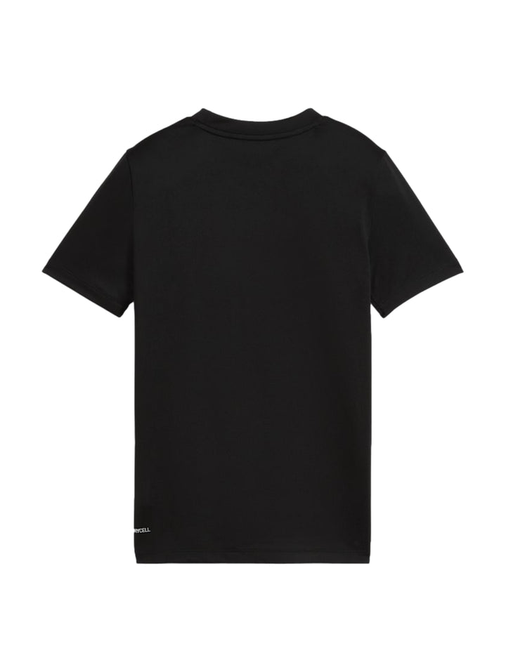 Playera Puma negra de manga corta con logo blanco en el pecho para niño.