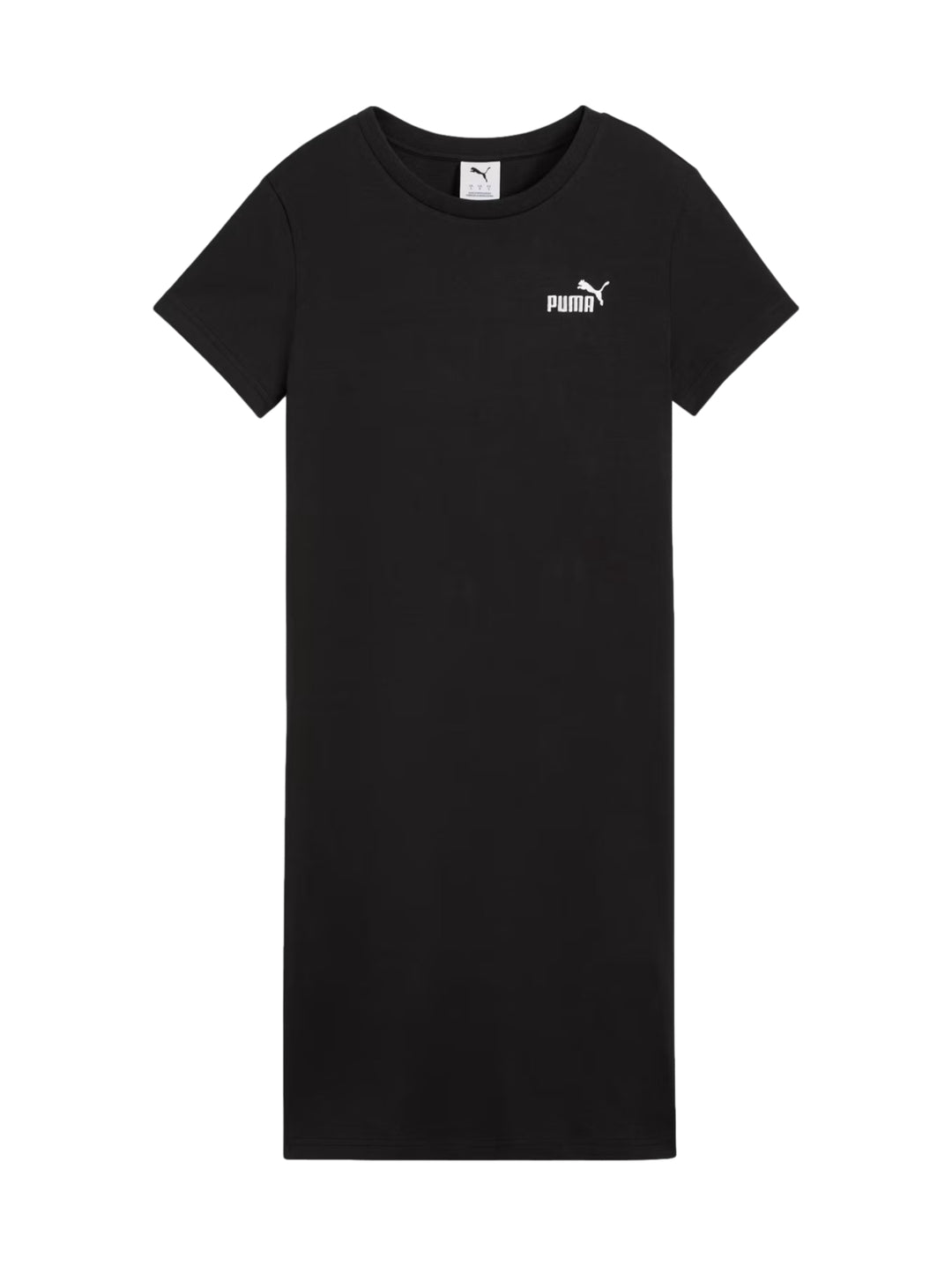 Vestido deportivo PUMA color negro, corte slim, manga corta y logotipo blanco en el pecho.