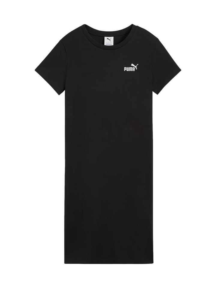 Vestido deportivo PUMA color negro, corte slim, manga corta y logotipo blanco en el pecho.