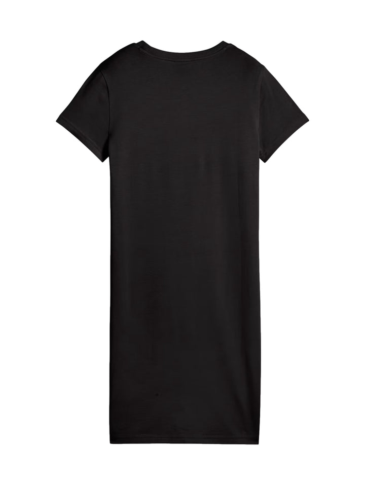 Vestido deportivo PUMA color negro, corte slim, manga corta y logotipo blanco en el pecho.