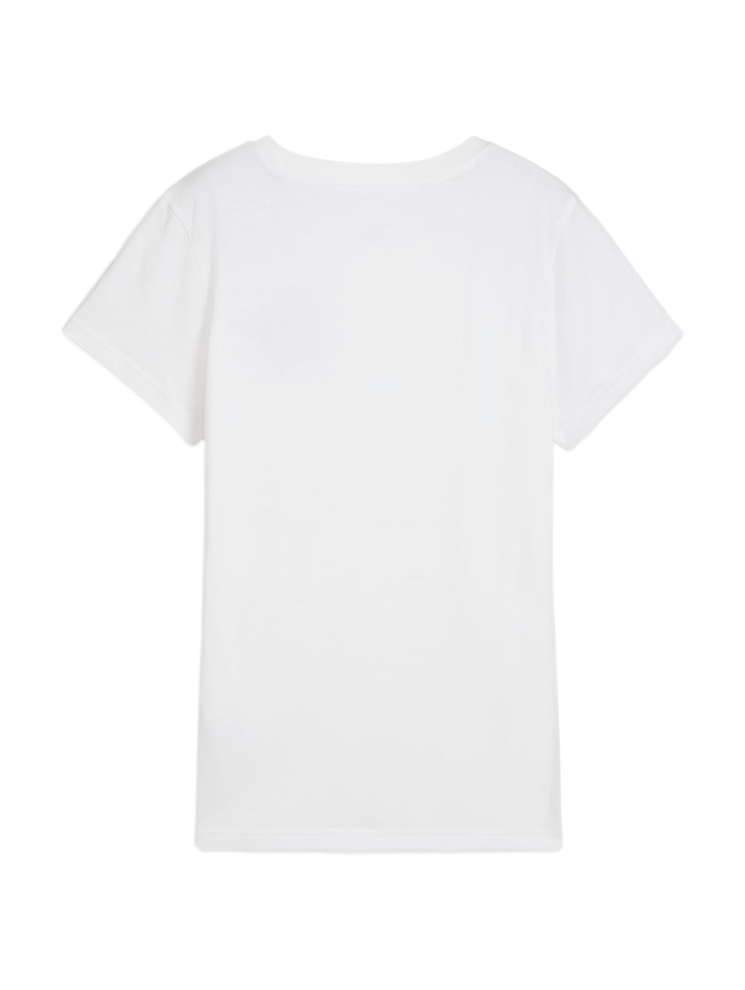 Mujer vistiendo una playera blanca de manga corta marca PUMA con logotipo en el pecho.