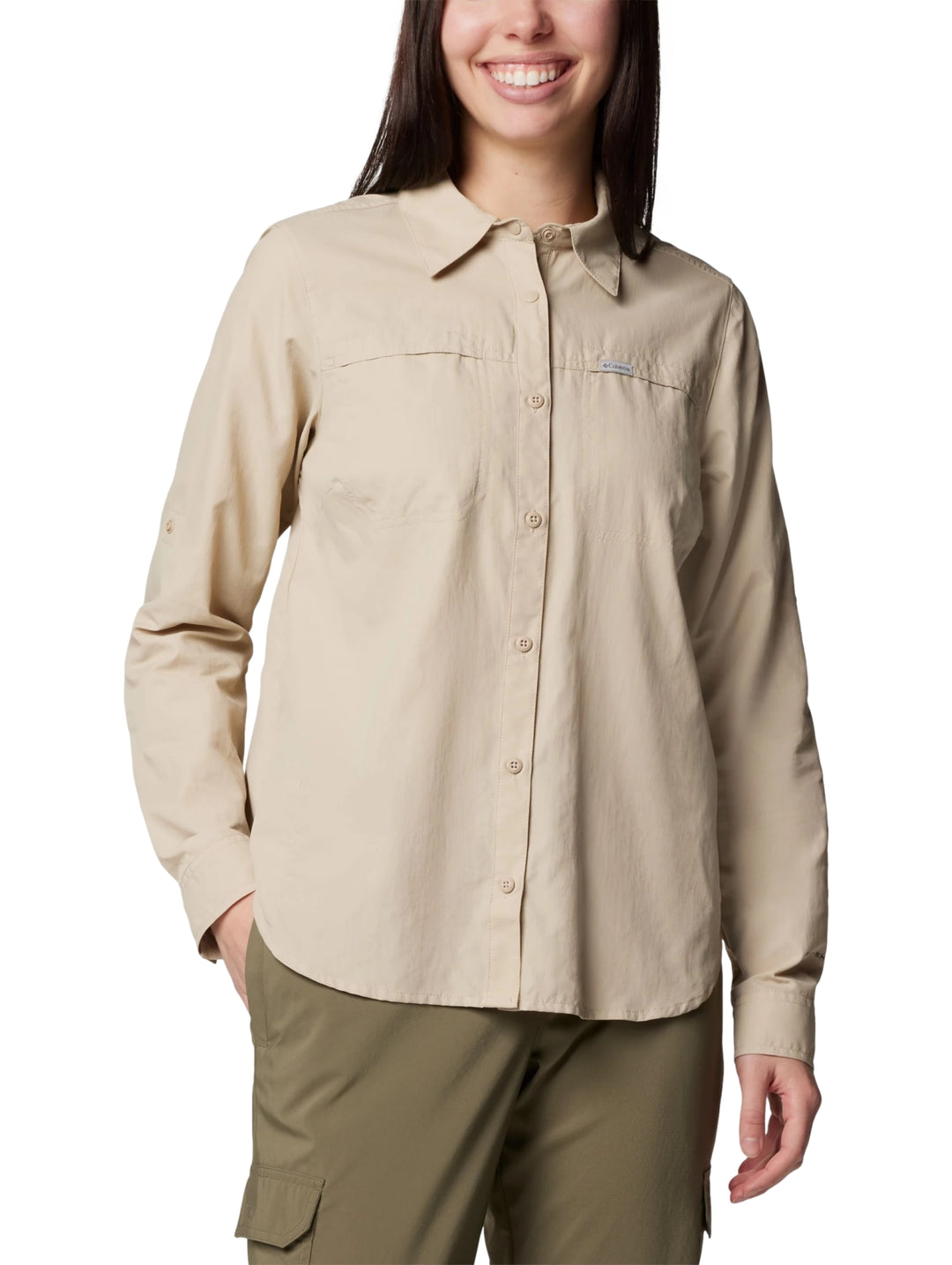 Camisa Columbia Silver Ridge 3.0 de manga larga en color beige Ancient Fossil para Mujer.