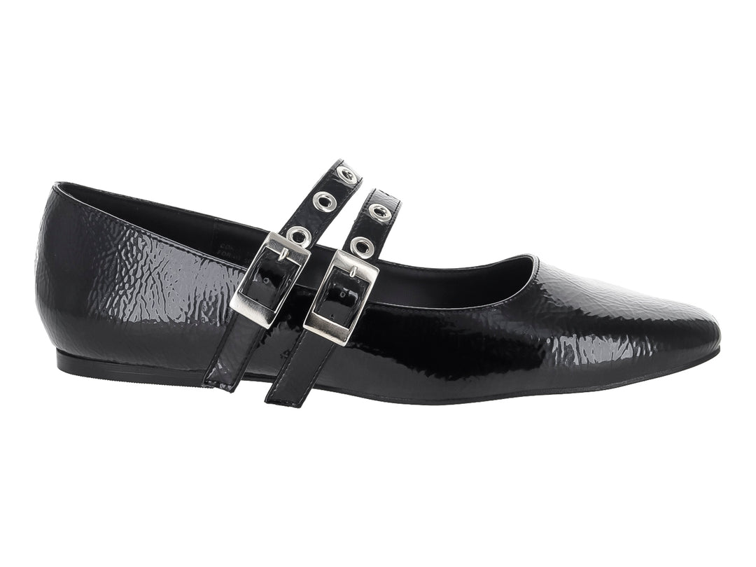 Zapatos Planos Roze Negro Charol Arrugado para Mujer