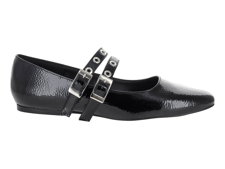 Zapatos Planos Roze Negro Charol Arrugado para Mujer