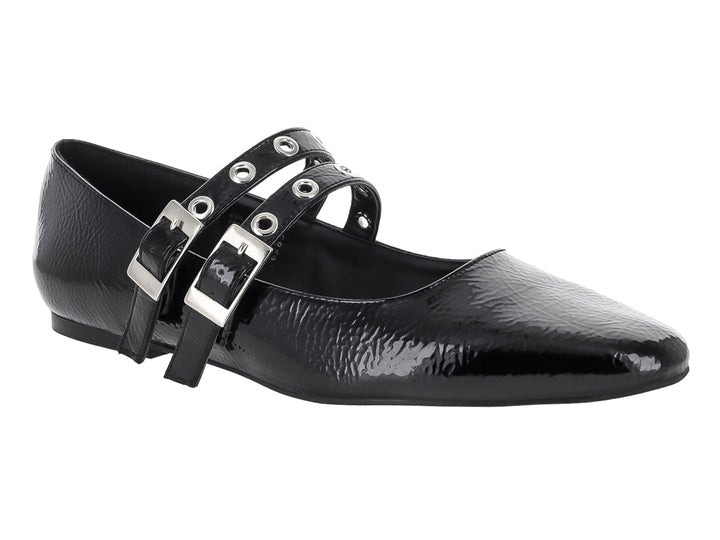 Zapatos Planos Roze Negro Charol Arrugado para Mujer