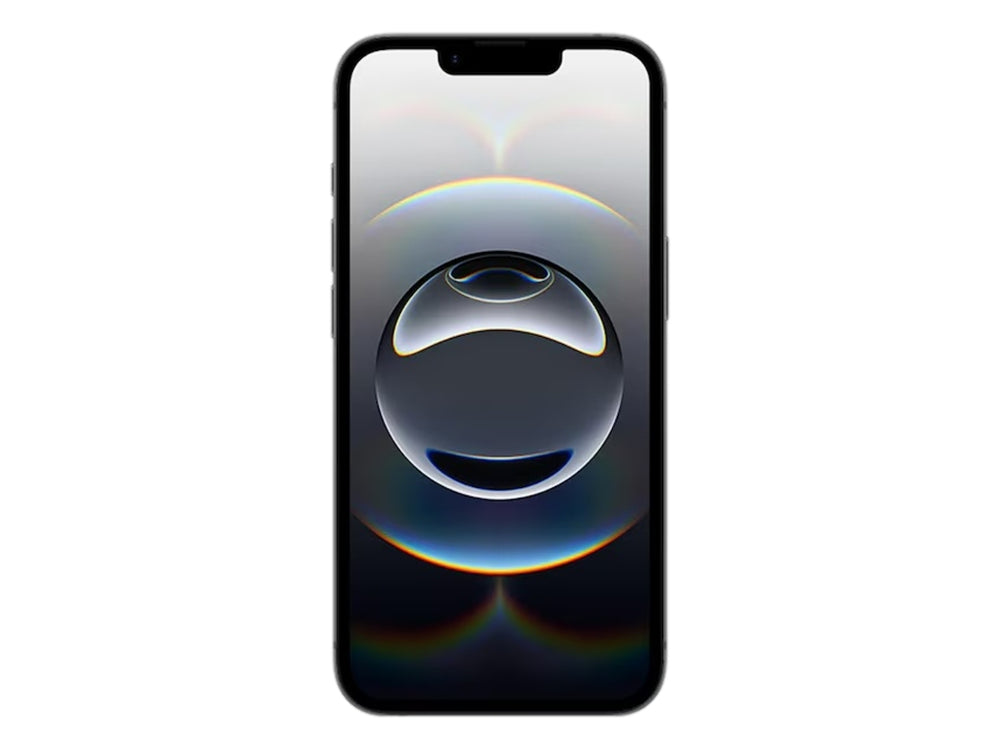 Vista frontal y posterior de un smartphone Apple iPhone 16e en color negro.