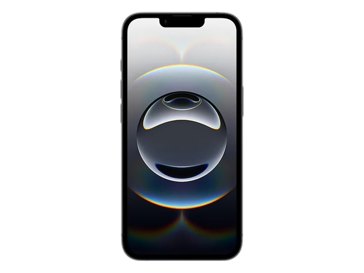 Vista frontal y posterior de un smartphone Apple iPhone 16e en color negro.