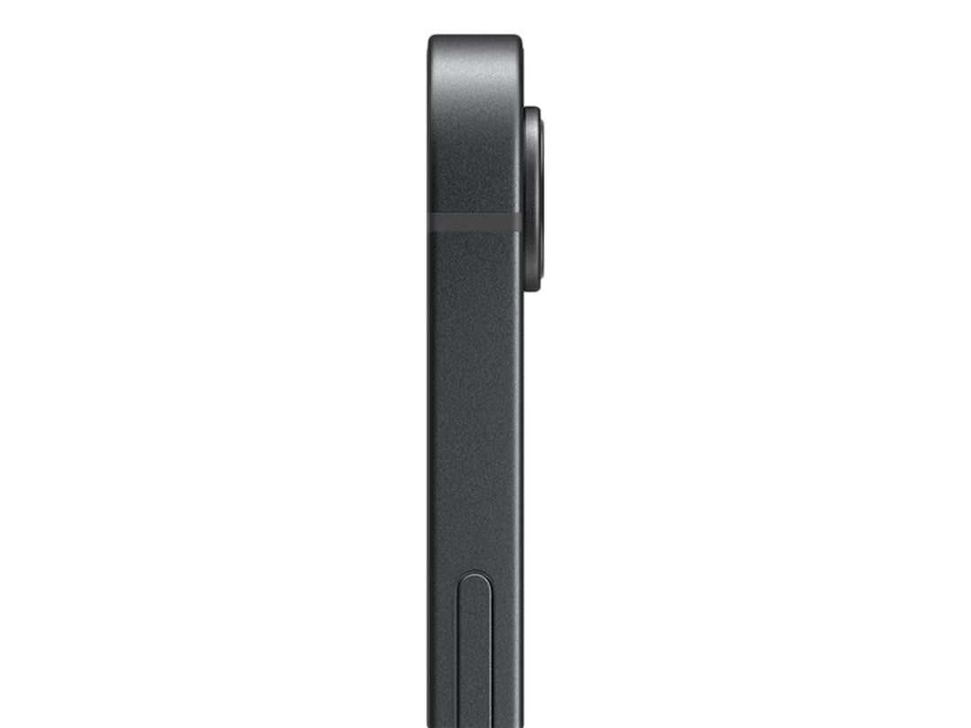 Vista frontal y posterior de un smartphone Apple iPhone 16e en color negro.
