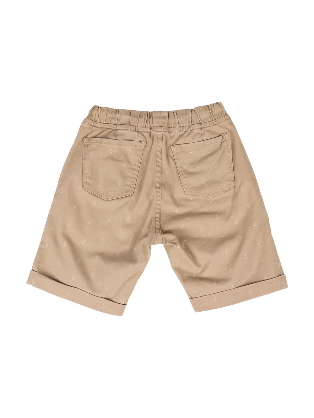 Shorts color khaki con estampado de anclas y cordón negro para niño.
