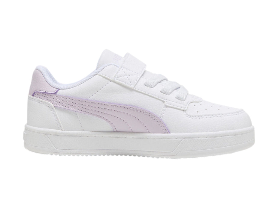 Tenis PUMA blancos con detalles en color lila y cierre de velcro para Niño.