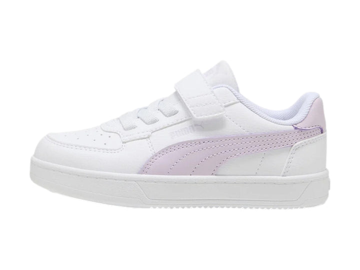 Tenis PUMA blancos con detalles en color lila y cierre de velcro para Niño.