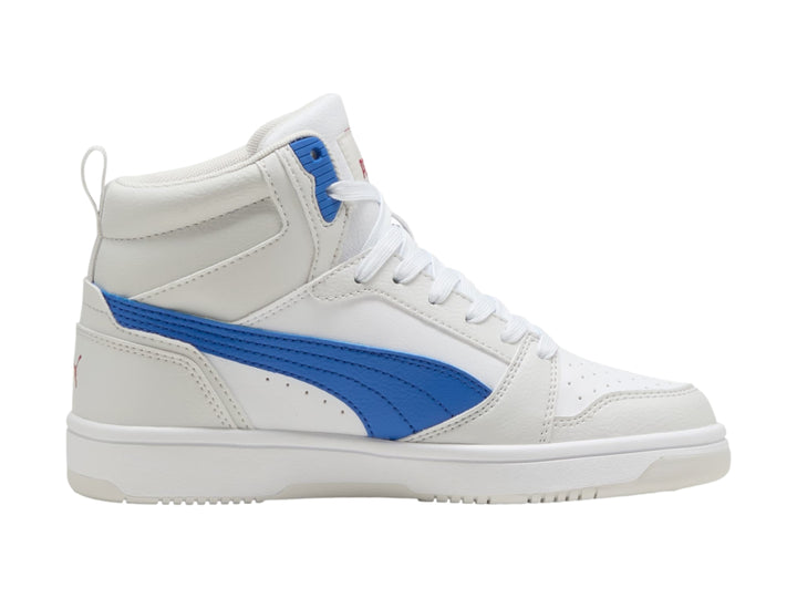 Tenis PUMA Rebound V6 Mid Blanco y Azul para Niño