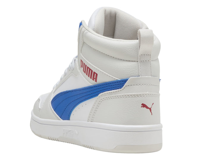 Tenis PUMA Rebound V6 Mid Blanco y Azul para Niño
