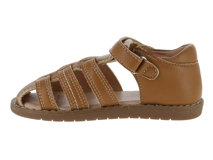 Sandalia infantil color khaki con tiras y cierre de velcro.
